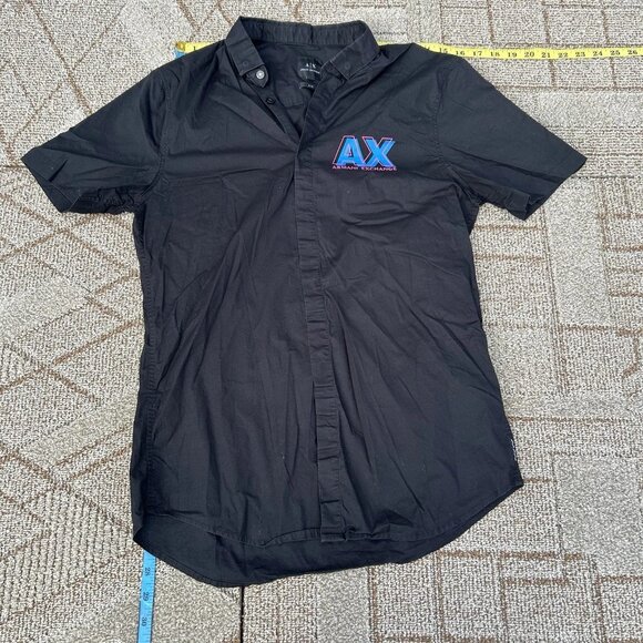 Armani Exchange AX Shirt Men's Mediun Black Button Down Short Sleeve - Picture 1 of 11